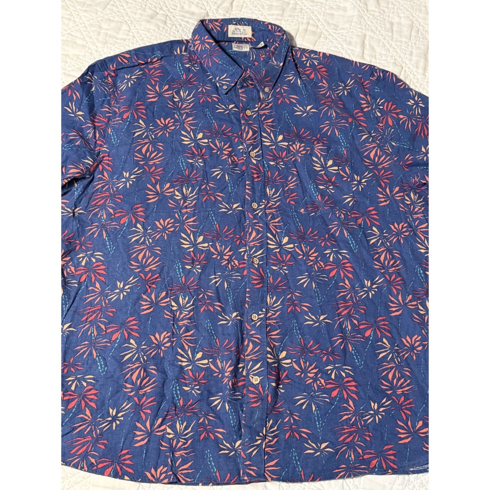 Faherty The Breeze Shirt XXL Mens Blue Tropical Palm Linen Tencel Button Down
